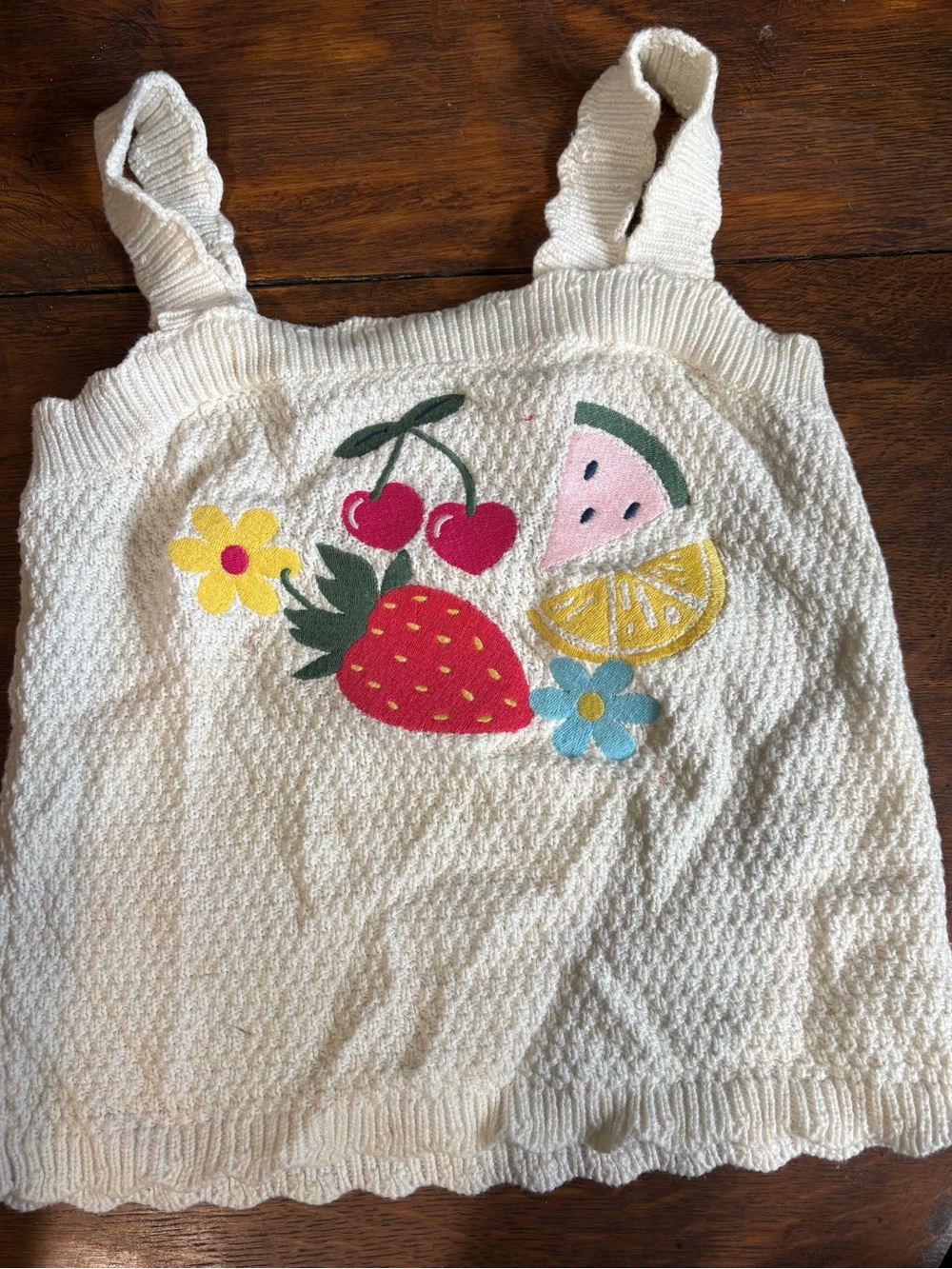 Old Navy Girls Fruit Patch Knit Tank Top Cream Size S (6) Ruffle Straps